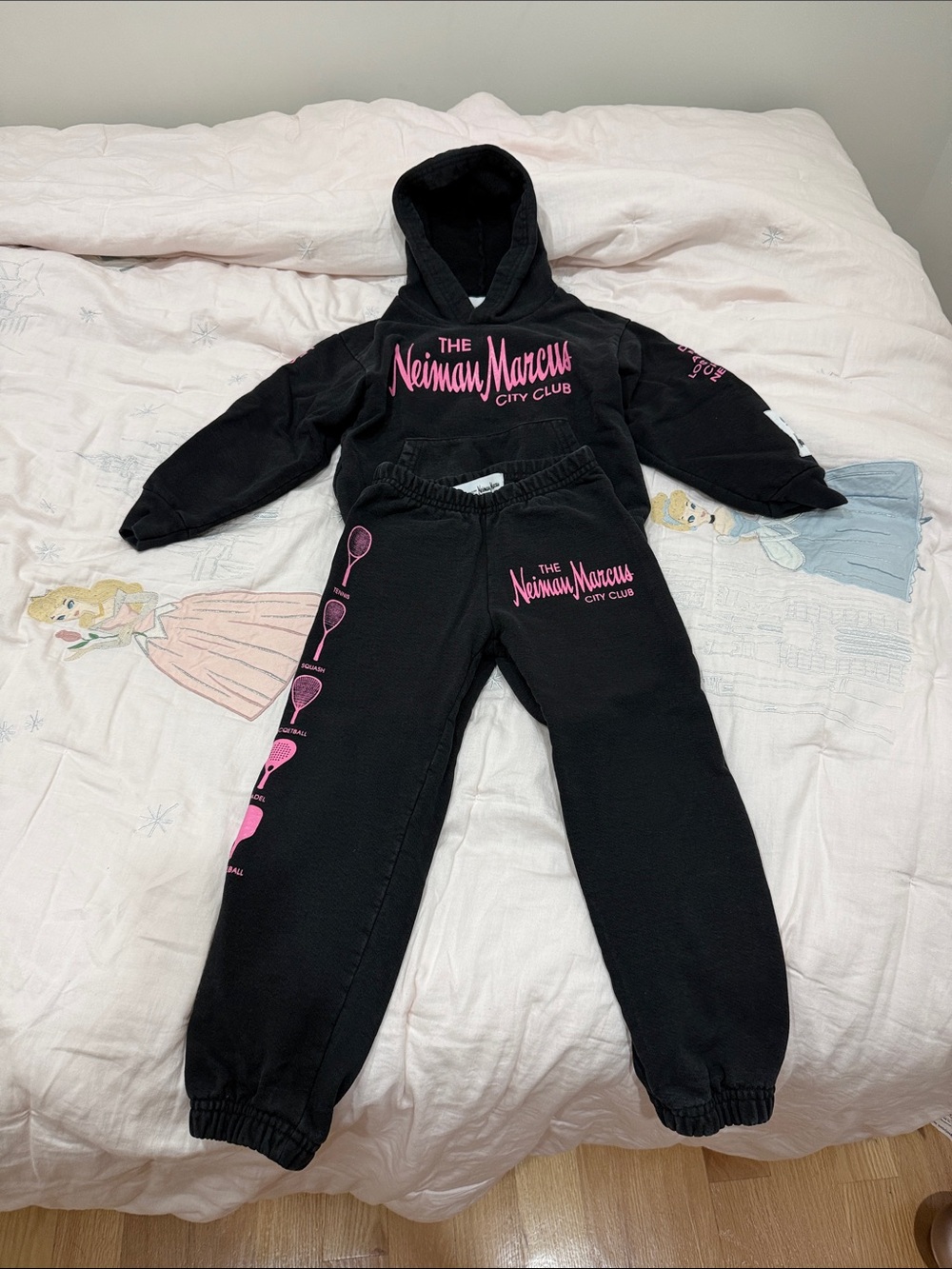 Neiman Marcus Black Joggers with Pink Logo